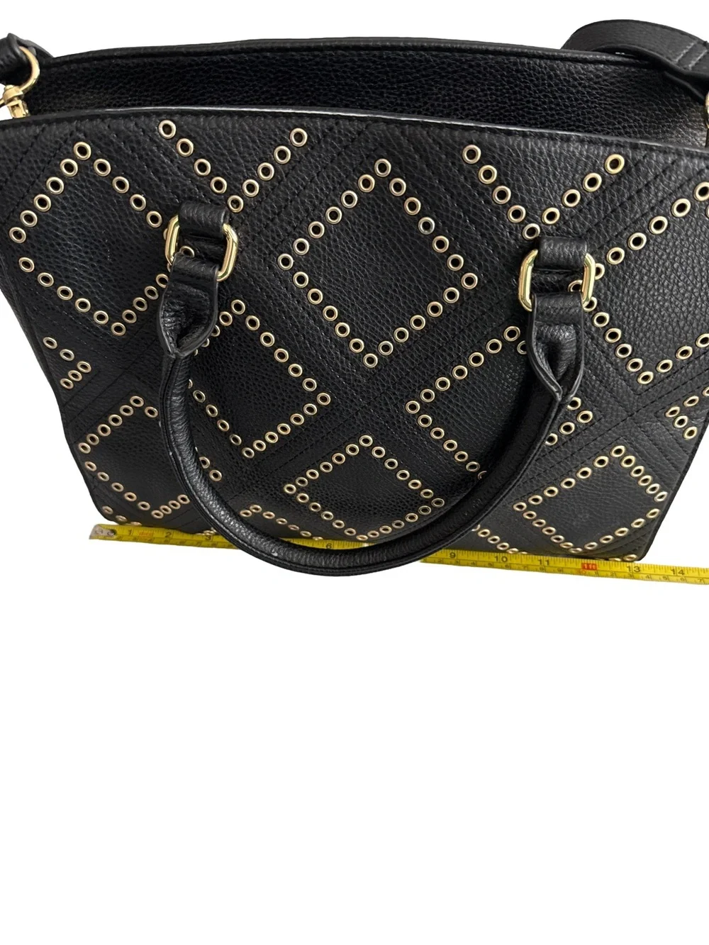 CHARMING CHARLIE Black Faux Leather Gold Studded Handbag Removable Strap Glam